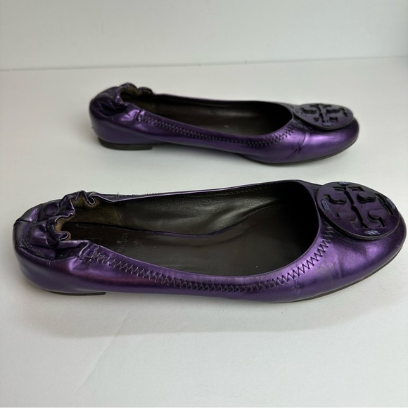 Tory Burch Reva Ballet Flats Women's 6.5 Shoes Metallic Mirror Purple Leather - Picture 2 of 11